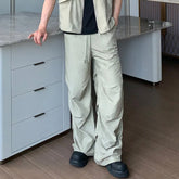 Hearujoy Men's Casual Pants Wrinkle Drawstring Elastic Waist Straight Leg Loose Male Bottom Simple Autumn Menwear 2024 9C6796